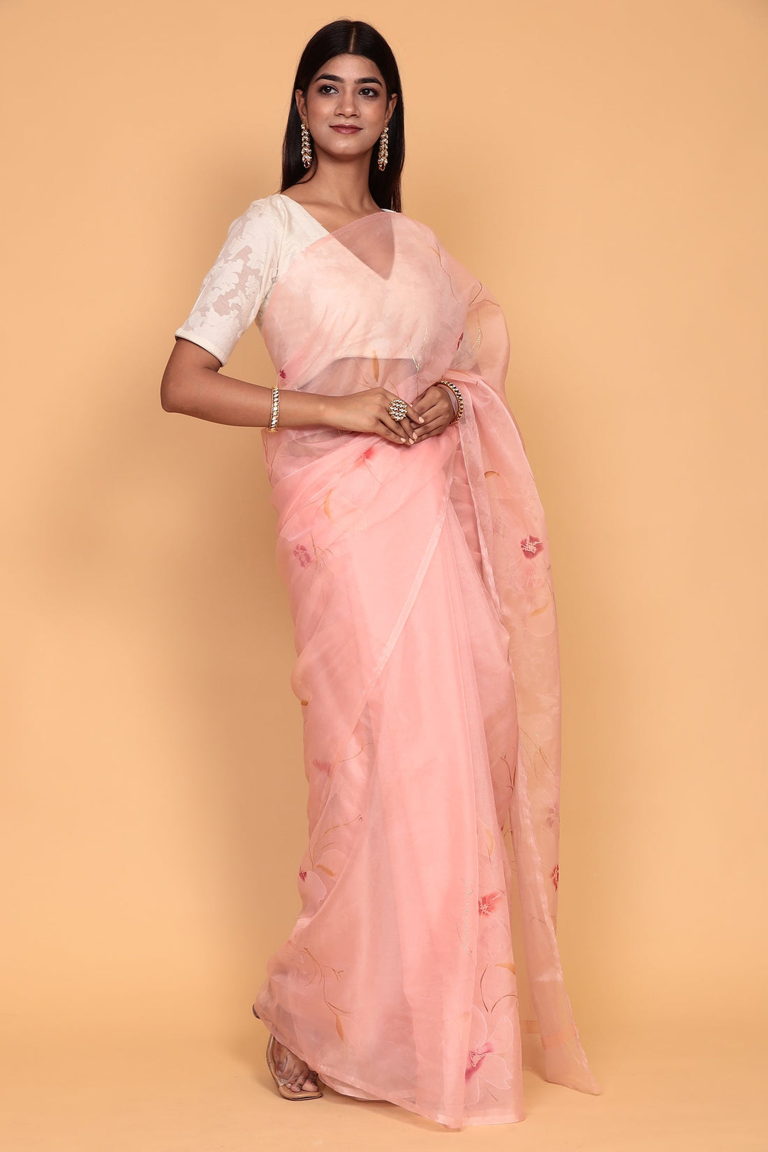 Hand painted Organza Saree