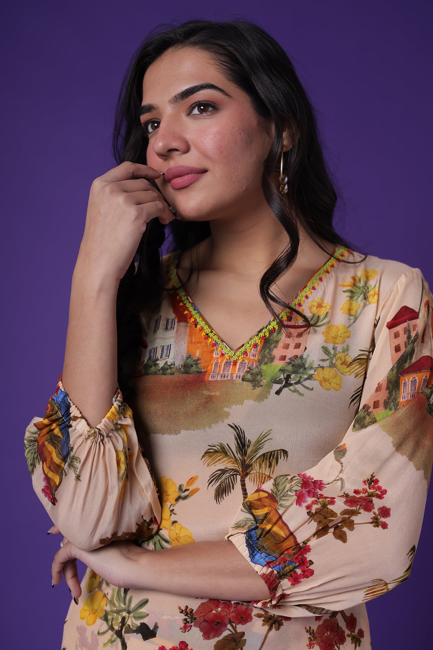 Printed Georgette Kurta Set with Stone work