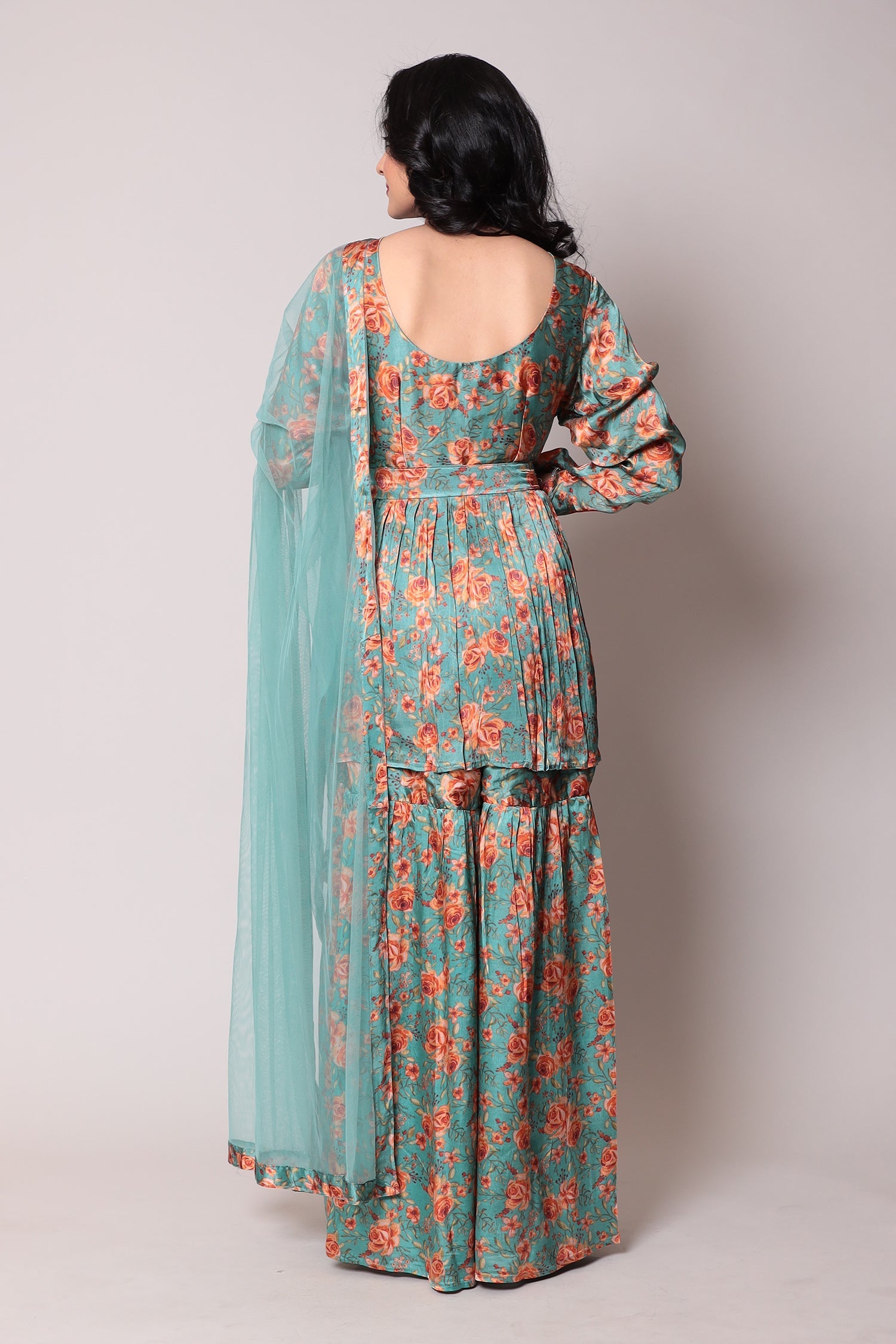 Printed Silk Kurta with Cutdana work.