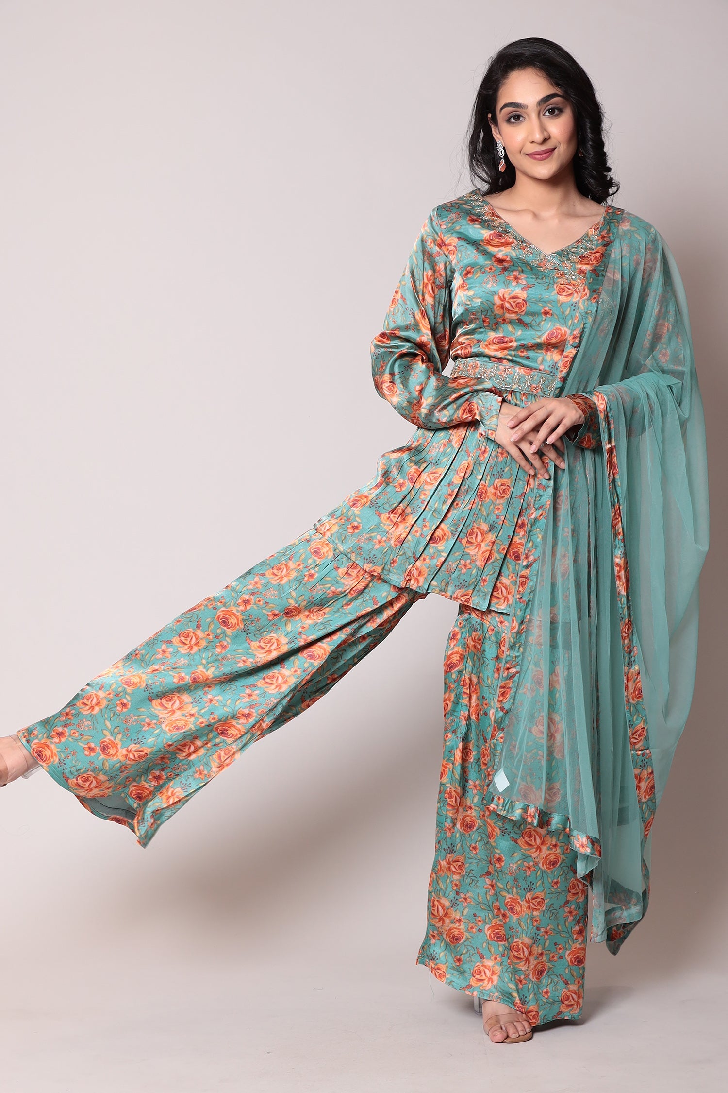 Printed Silk Kurta with Cutdana work.