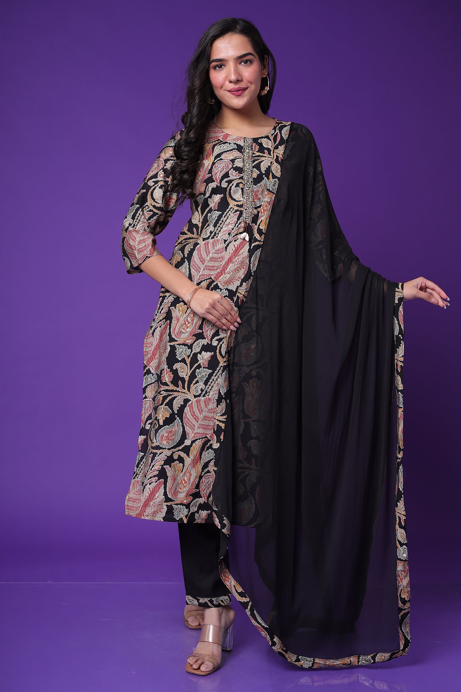 Printed Muslin Kurta with Cutdana work.