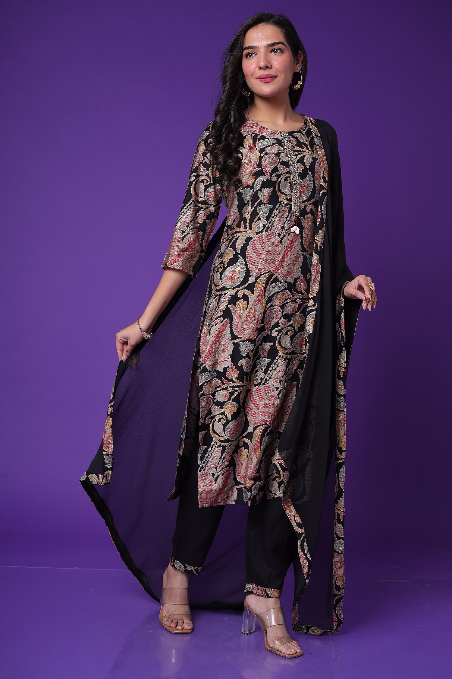 Printed Muslin Kurta with Cutdana work.
