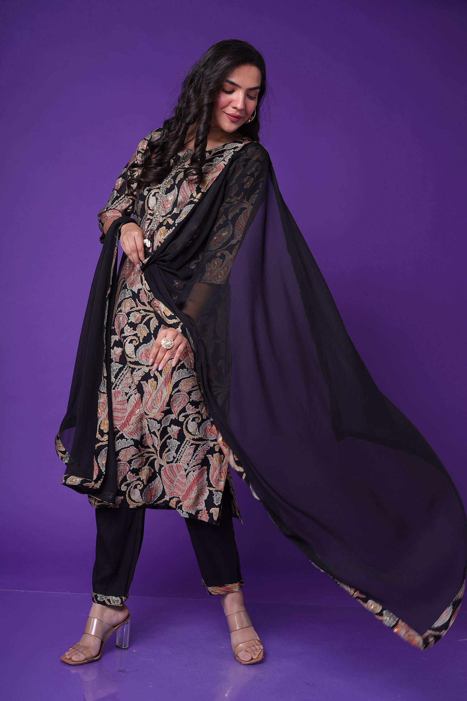 Printed Muslin Kurta with Cutdana work.