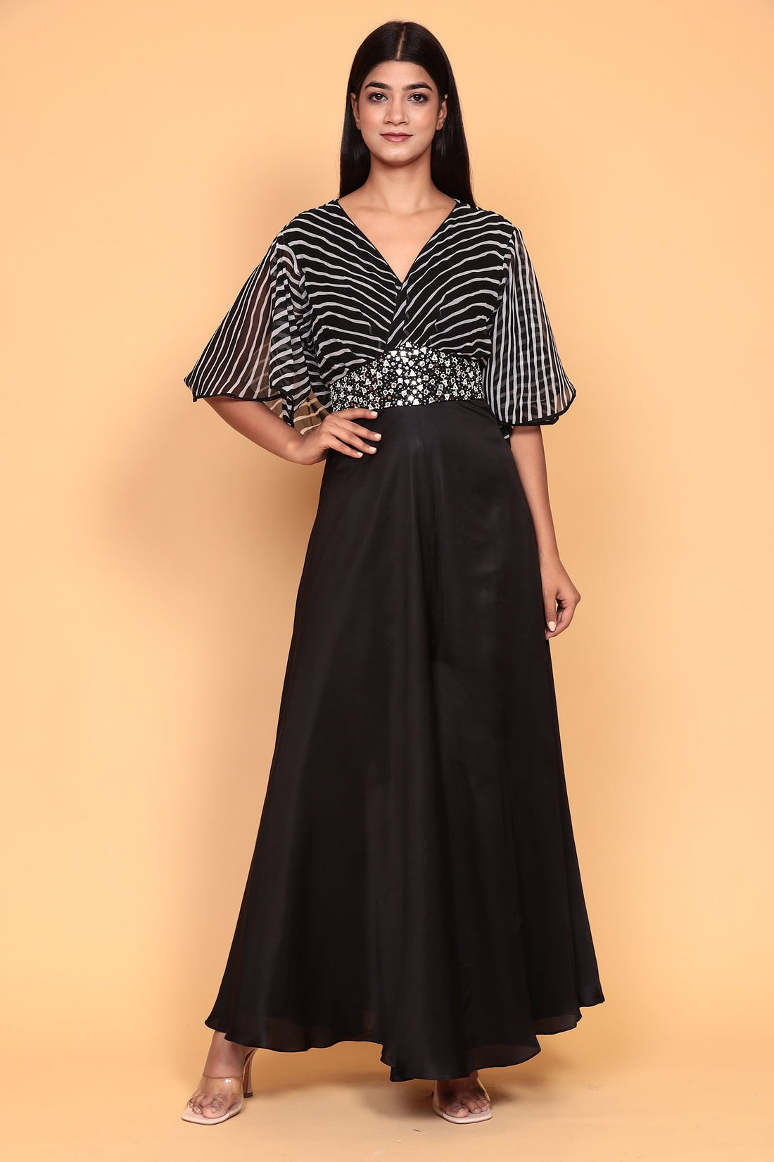 Leheriya Satin Jump Suit with Mirror work.