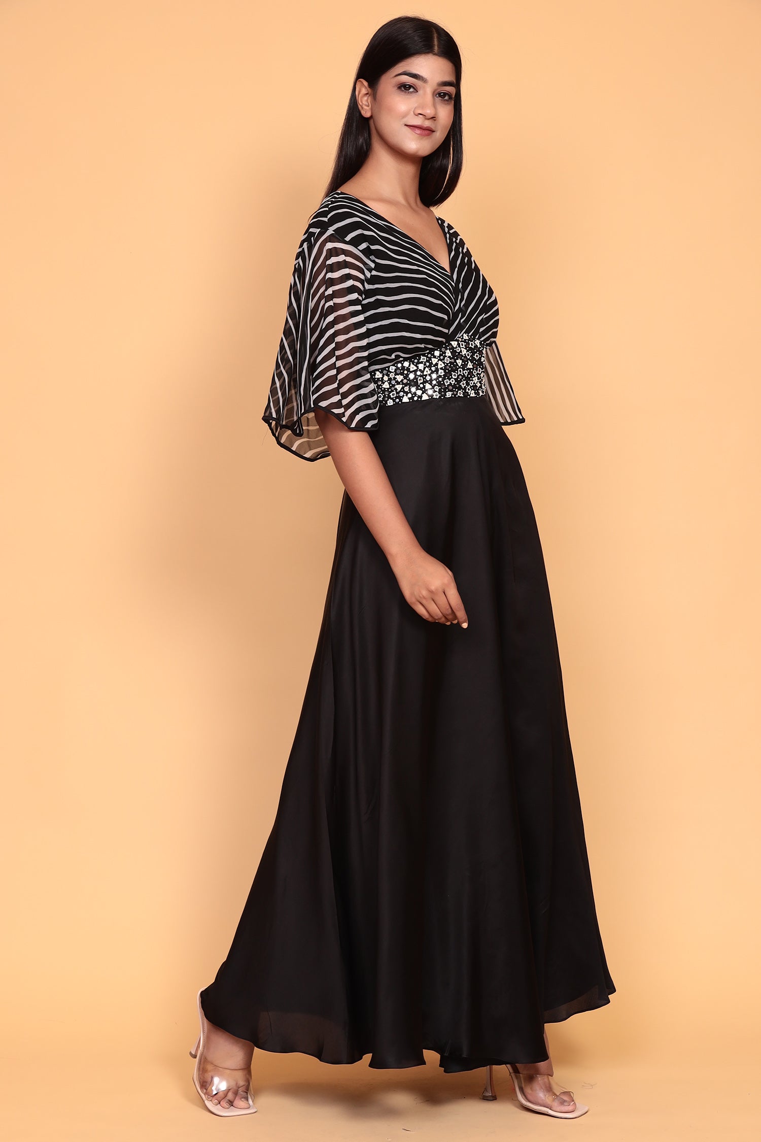 Leheriya Satin Jump Suit with Mirror work.