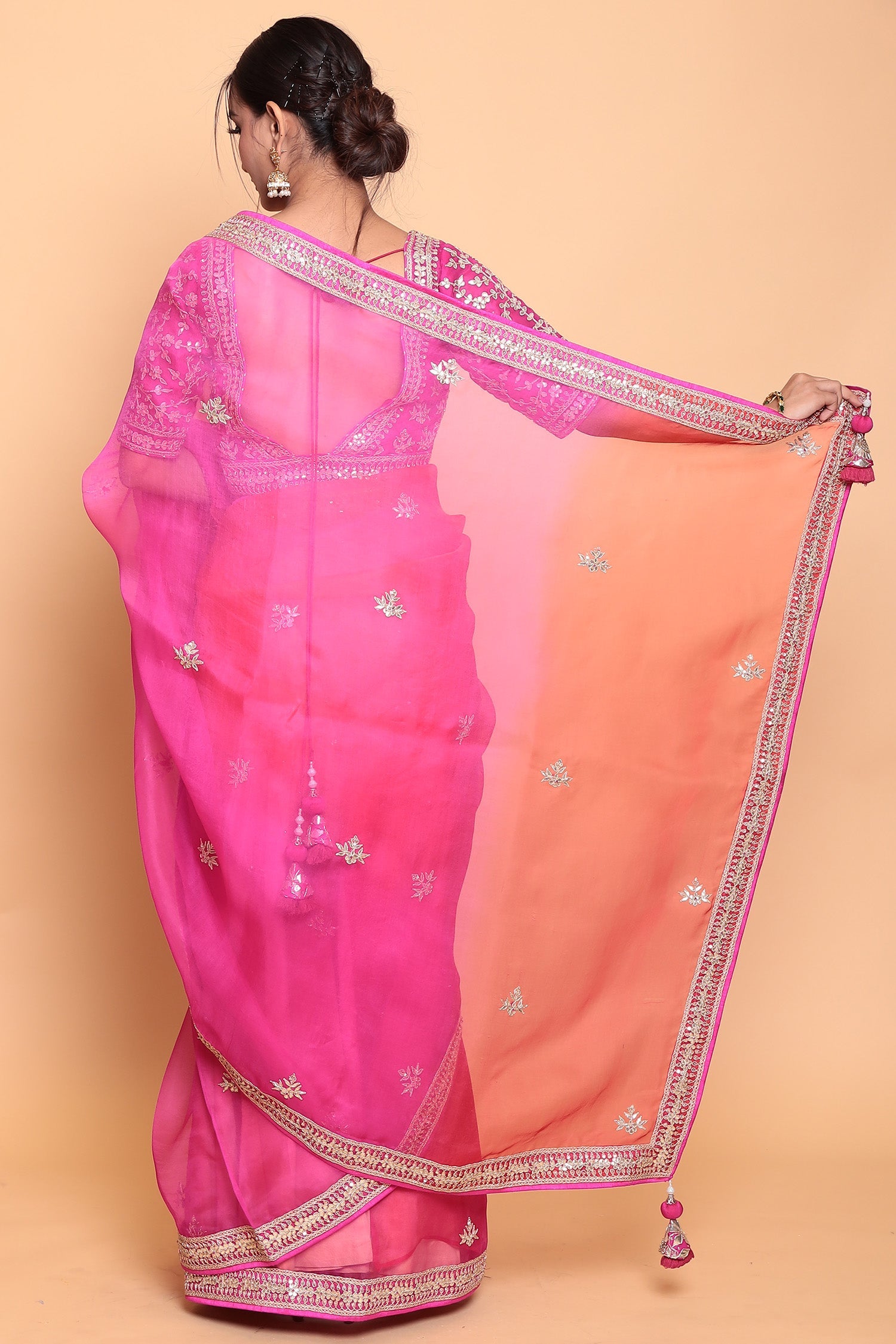 Organza Saree with Dori, Gota Patti work.