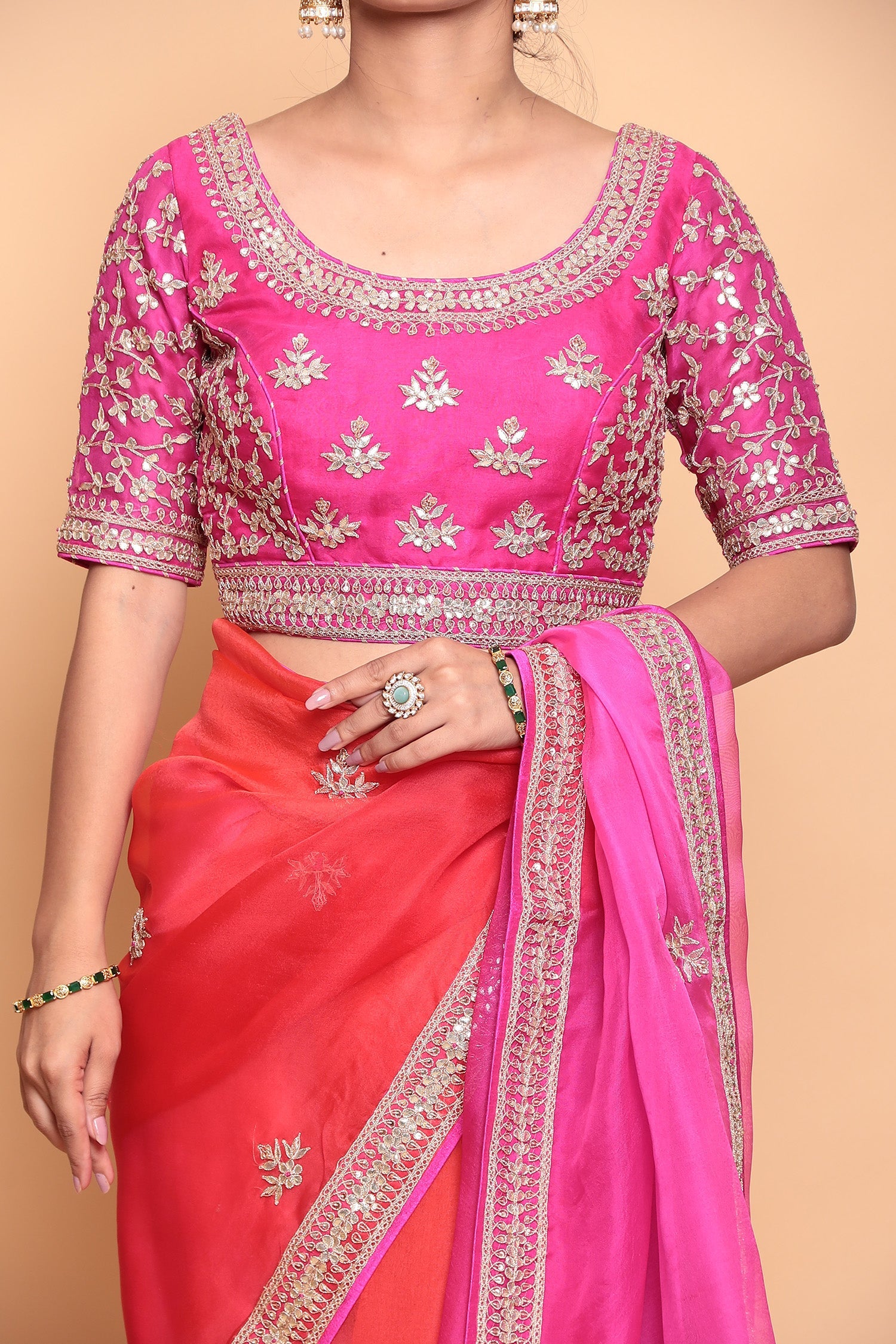 Organza Saree with Dori, Gota Patti work.