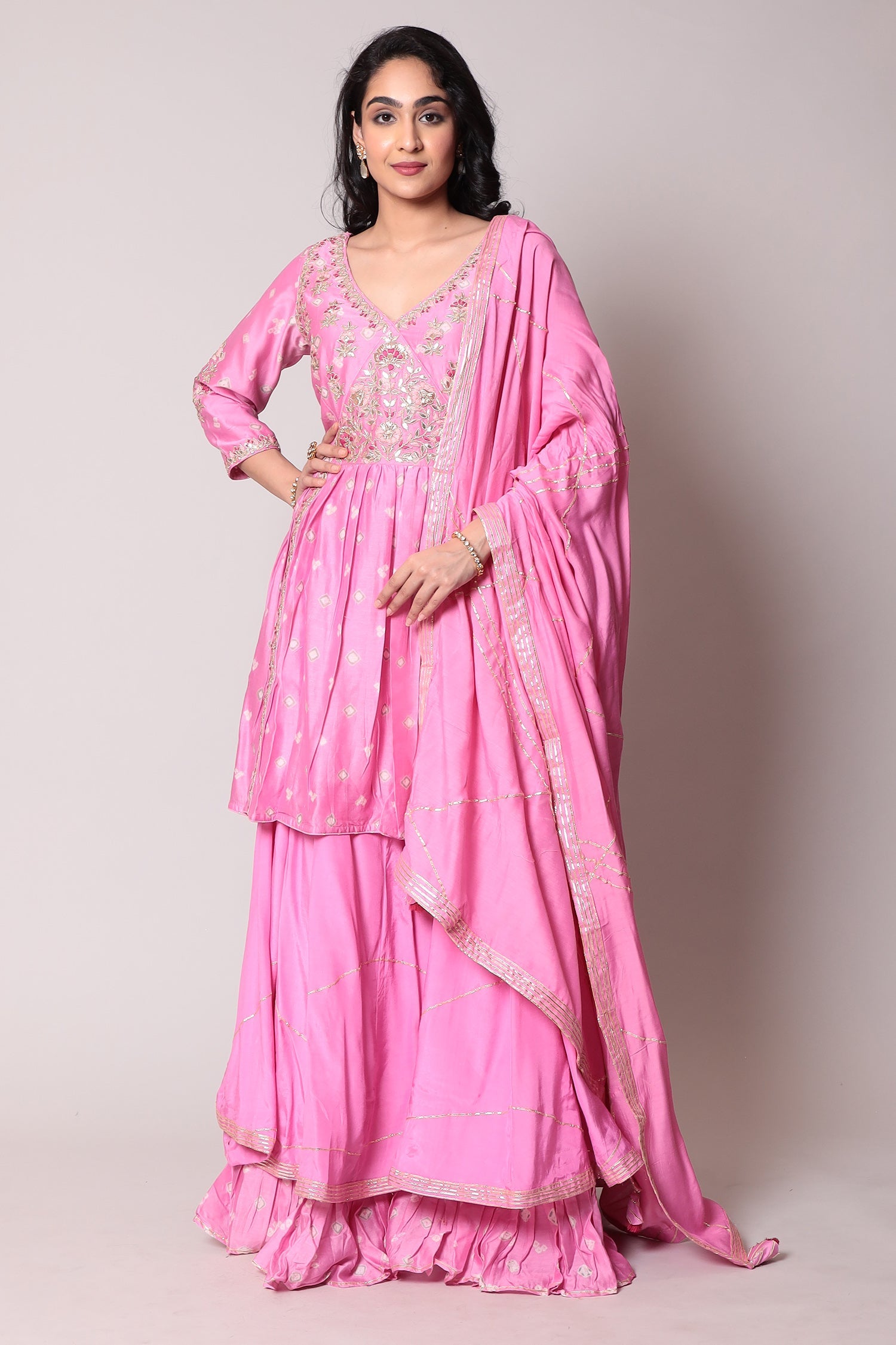 Peplum Cotton Silk Suit with Gota Patti and Thread work.