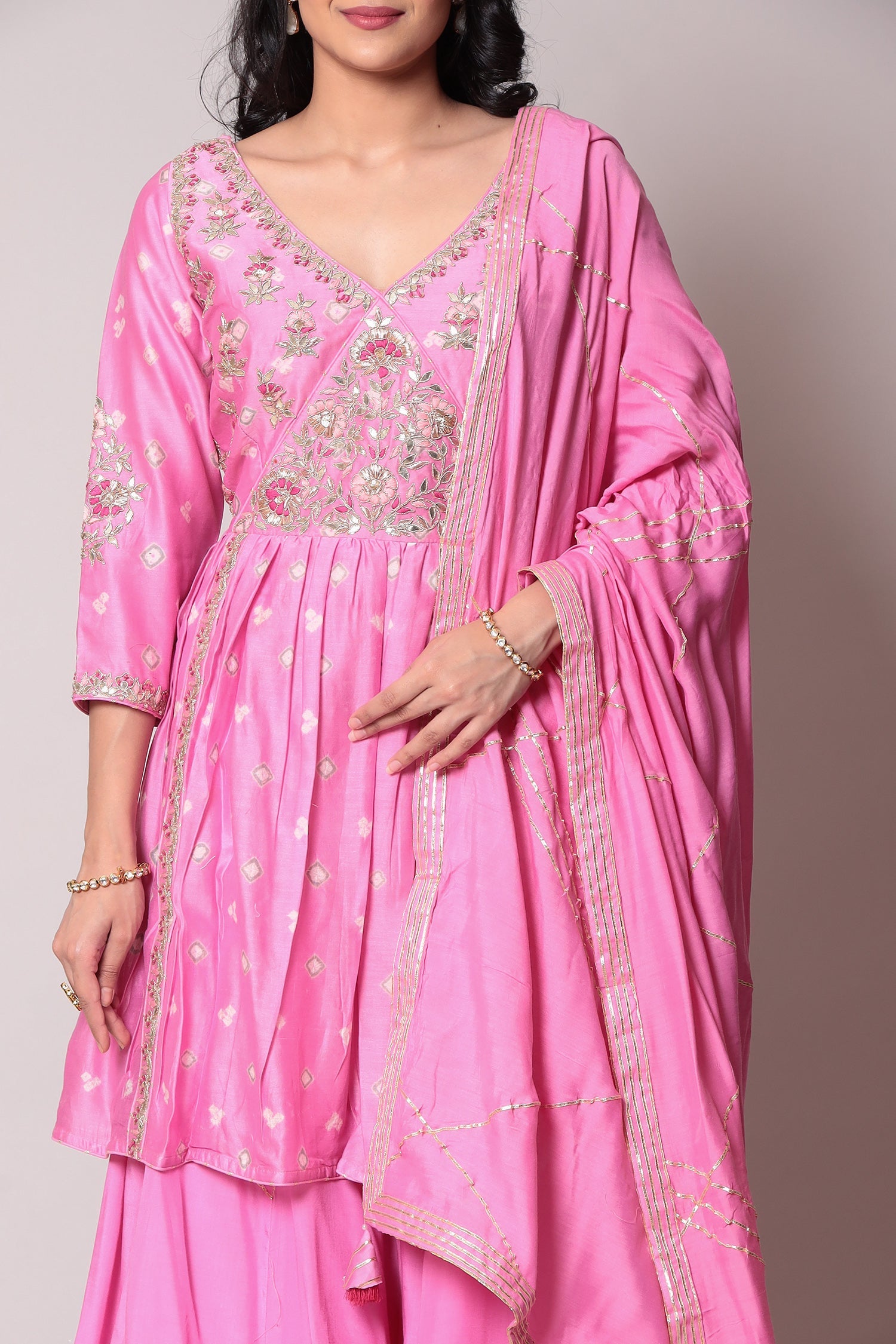 Peplum Cotton Silk Suit with Gota Patti and Thread work.