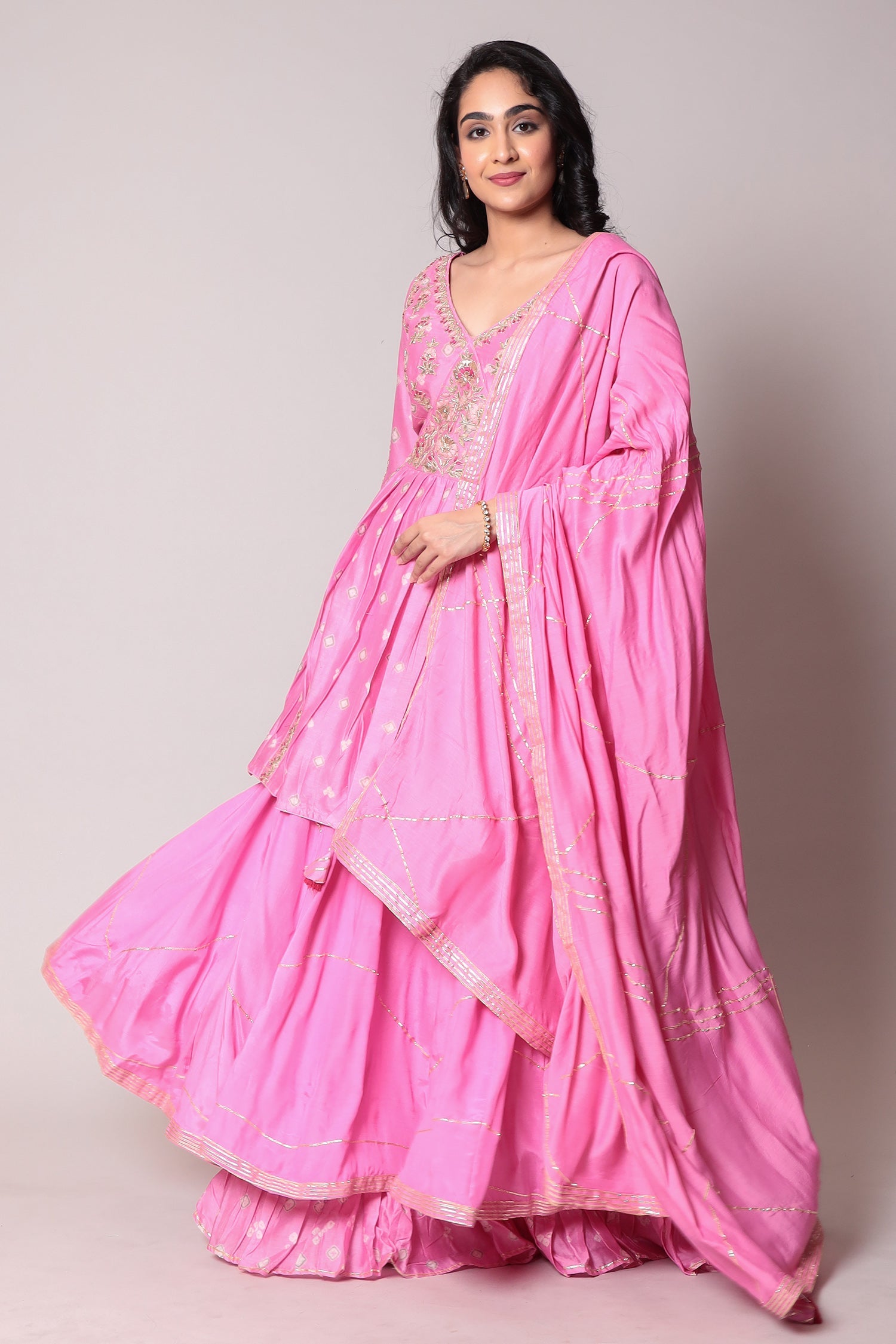 Peplum Cotton Silk Suit with Gota Patti and Thread work.