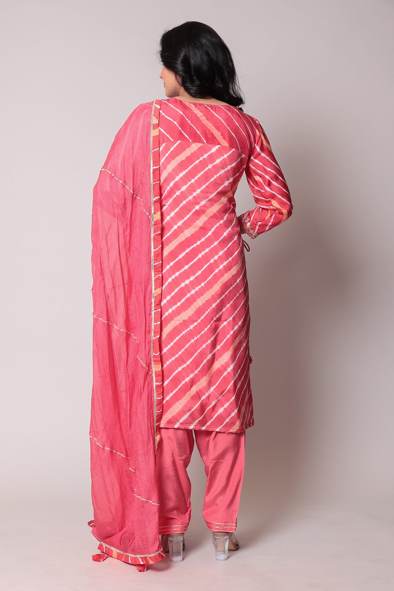 Leheriya Straight Silk Suit with Pittan work.