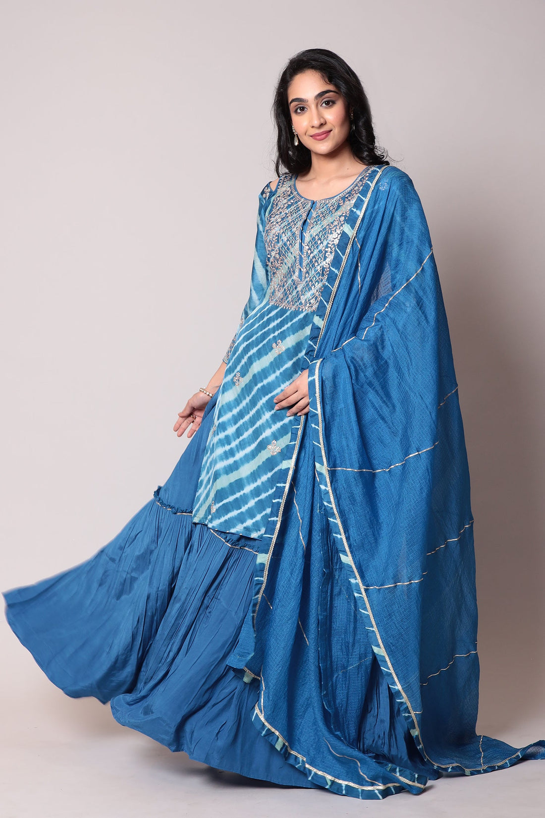 Straight Leheriya Silk Suit with Pittan Work