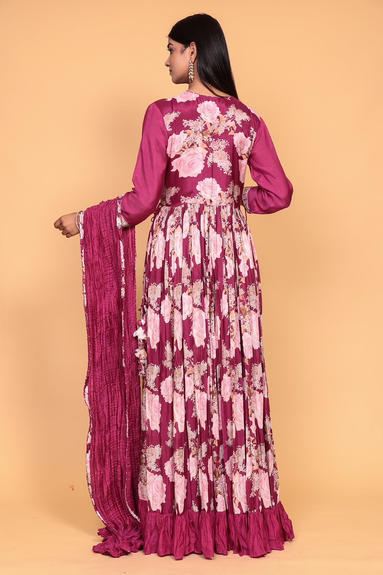 Printed Flared Anarkali Cotton silk Suit with Thread work.
