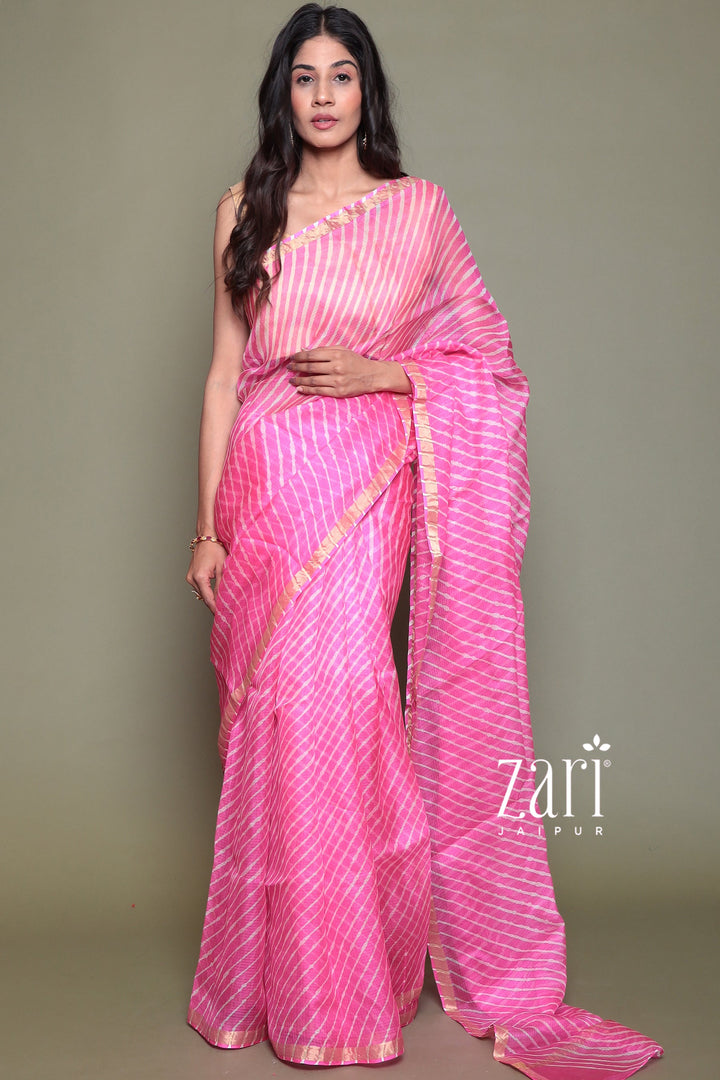Kota Doria Silk Leheriya Saree with Zari work.