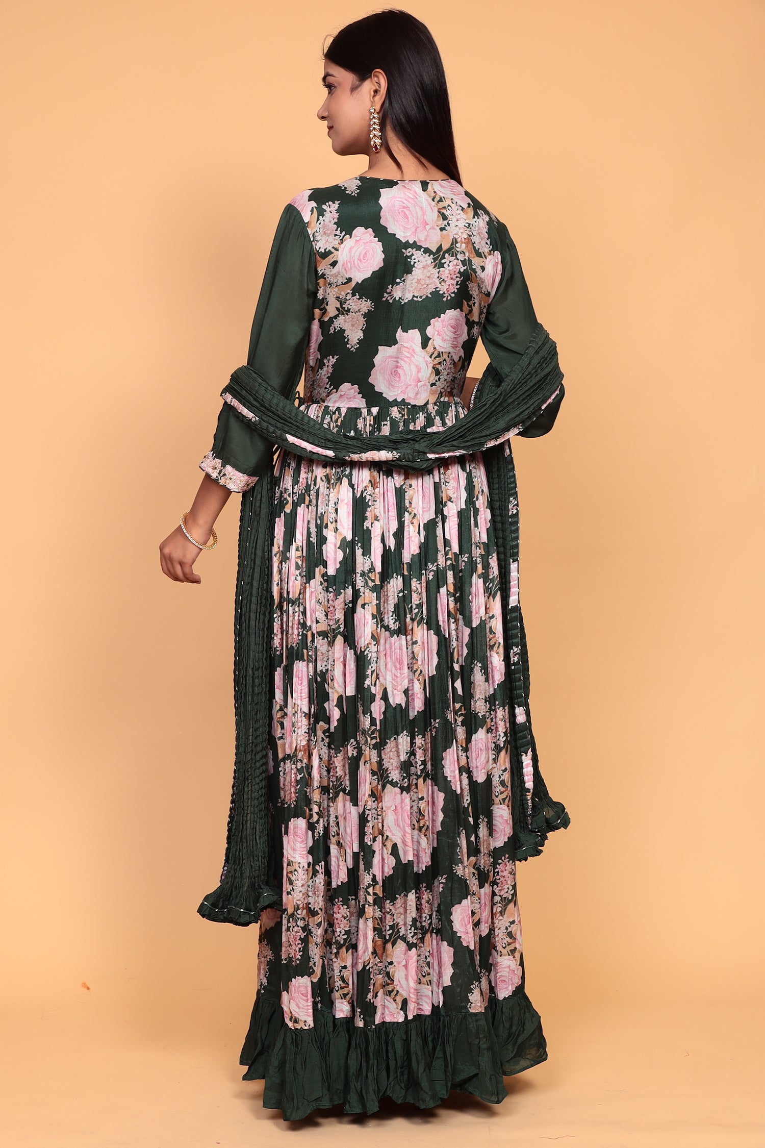 Printed Flared Anarkali Cotton Silk Suit with Zardozi work.