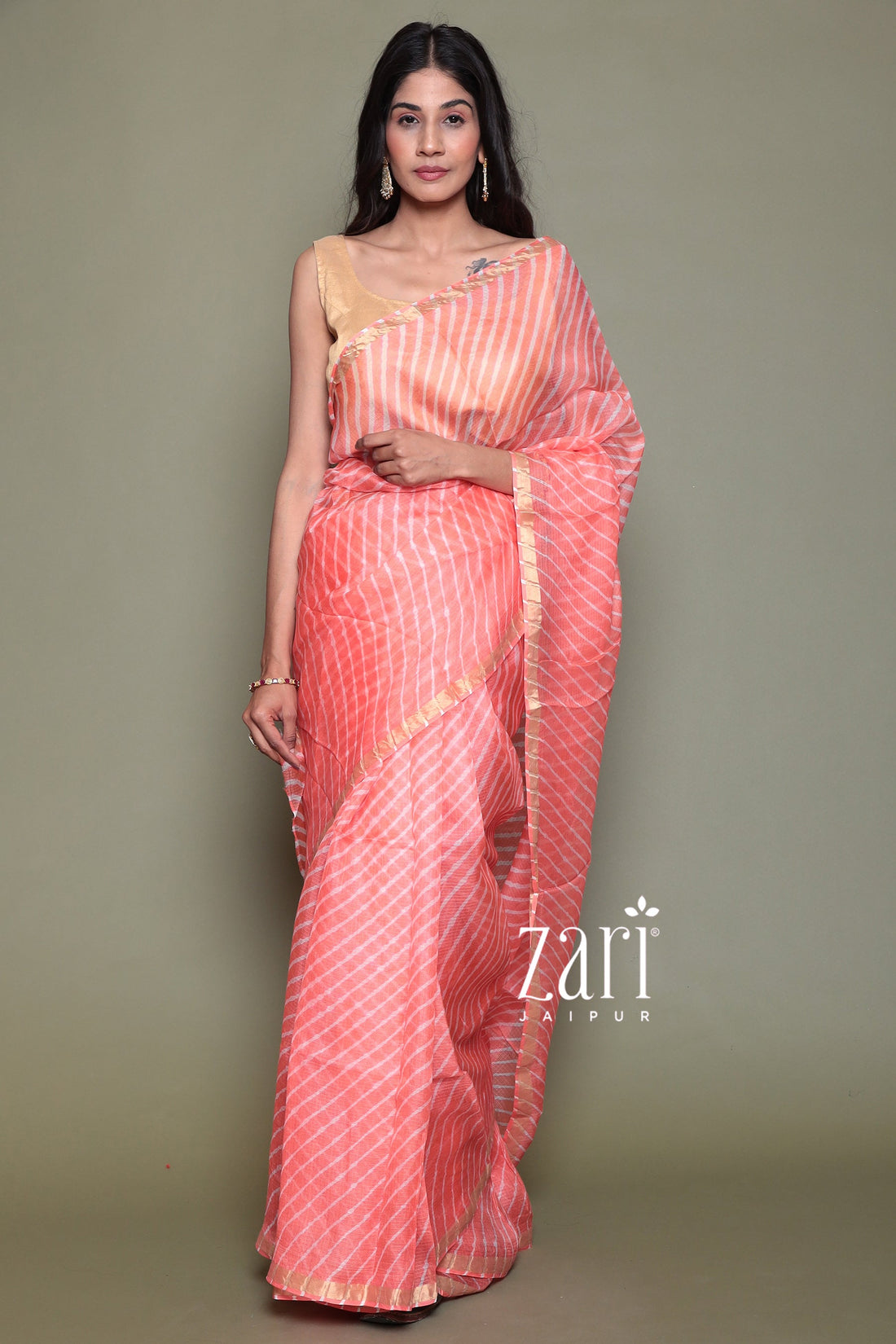 Kota Doria Silk Leheriya Saree with Zari work.