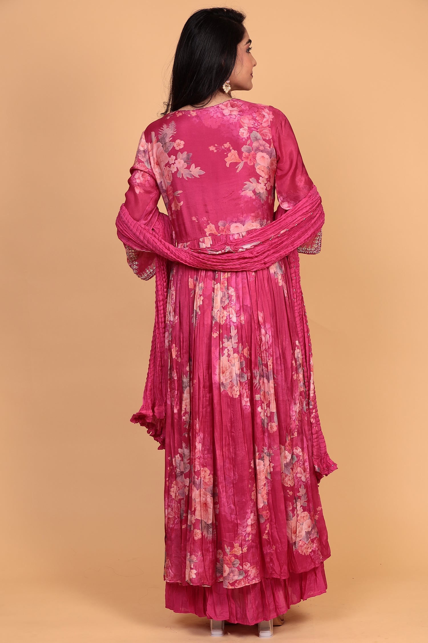 Printed Flared Anarkali Cotton silk Suit with Thread work.