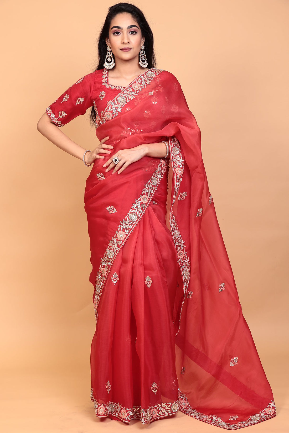 Organza Saree with Gota Patti, Thread work.