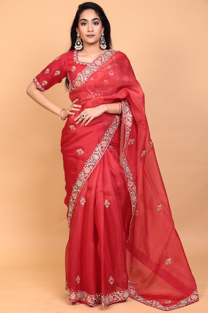 Organza Saree with Gota Patti, Thread work.