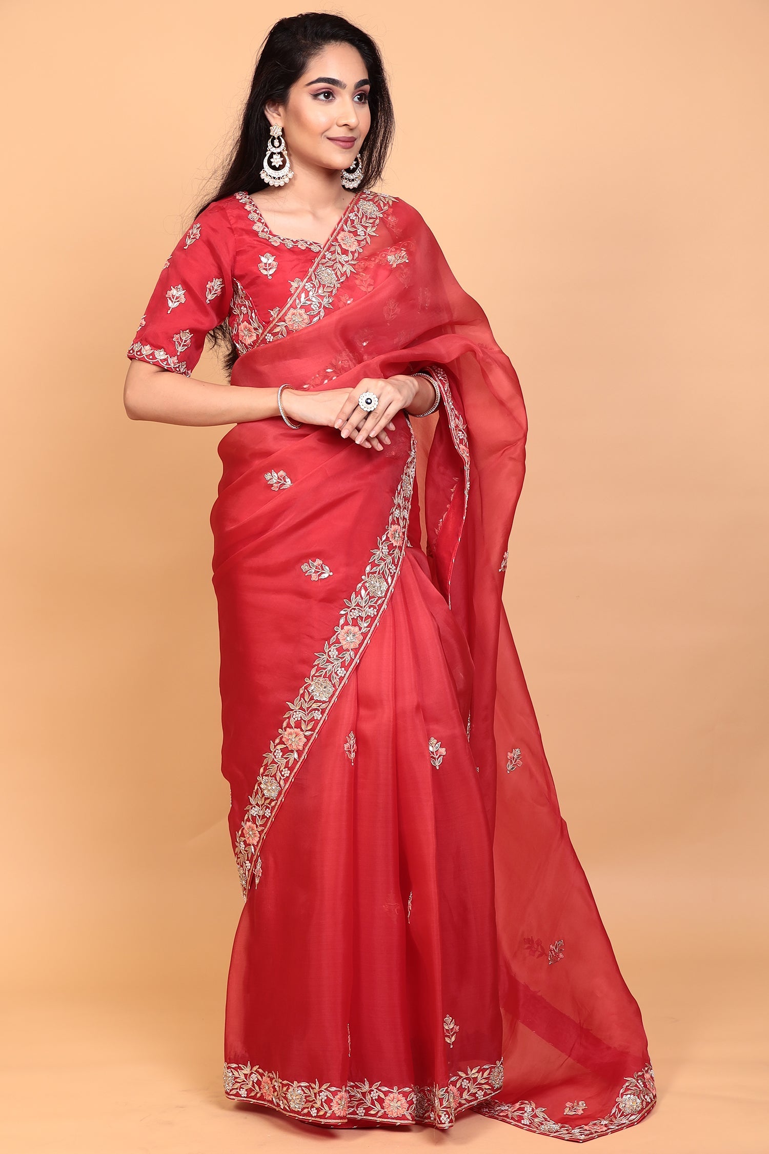 Organza Saree with Gota Patti, Thread work.