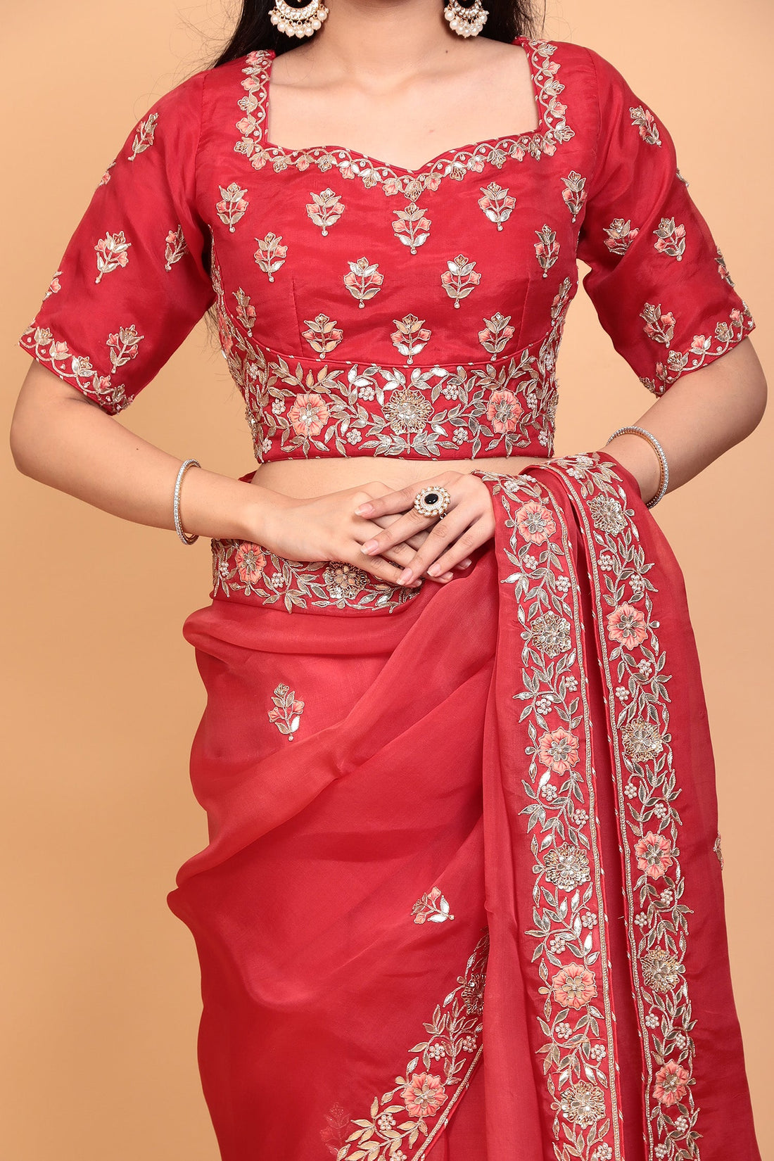 Organza Saree with Gota Patti, Thread work.