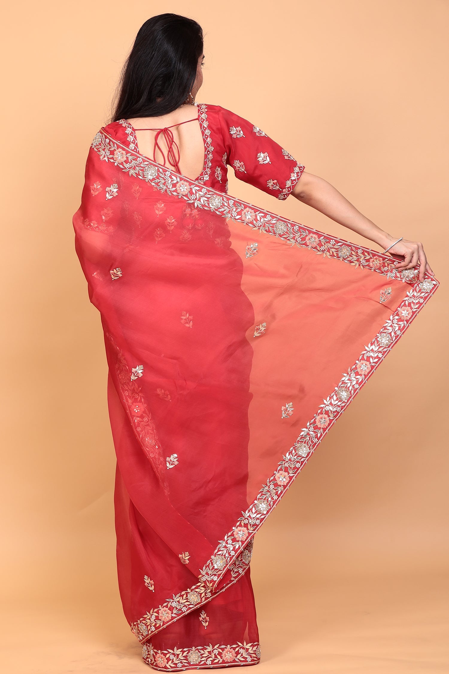 Organza Saree with Gota Patti, Thread work.