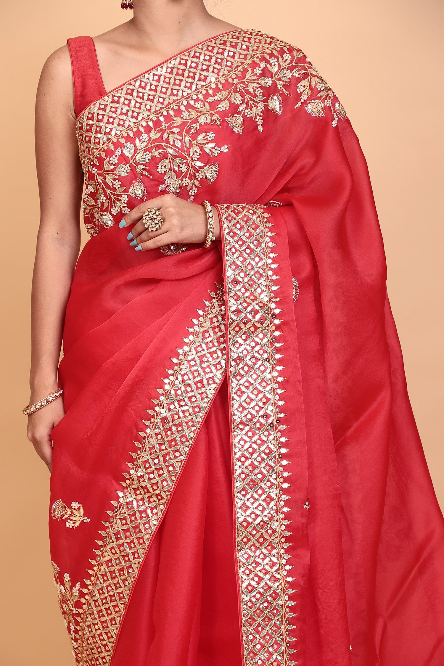 Organza Saree with Gota Patti, Sequins work.