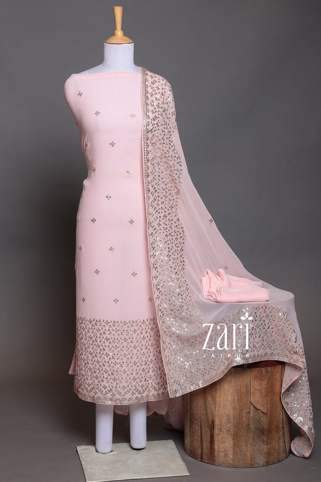 Georgette Unstitched Suit with Dori, Gota Patti work.