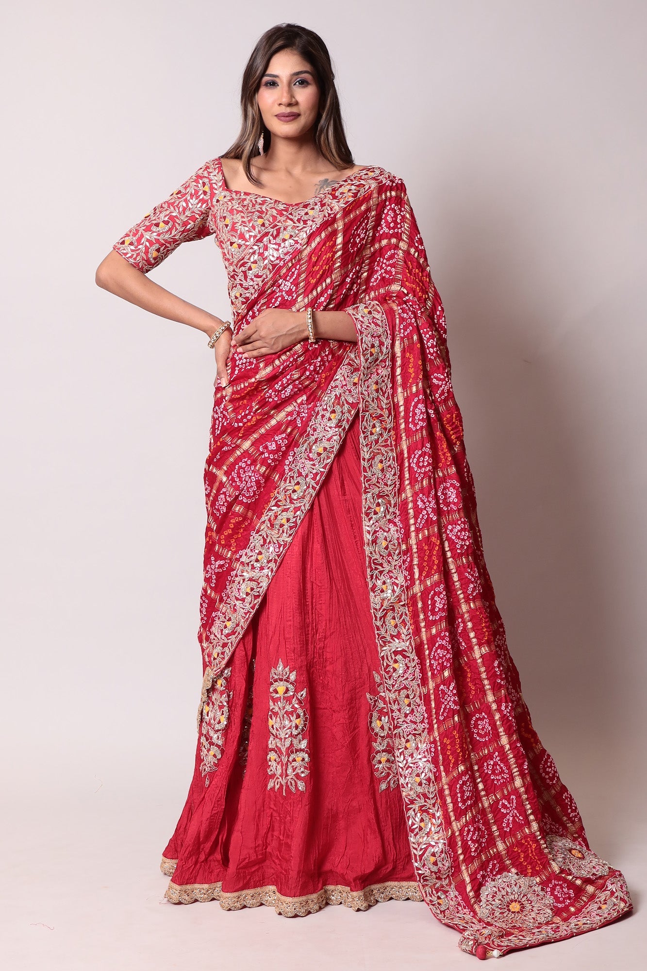 Ghatchola Silk Lehenga With Gota Patti and Thread work.