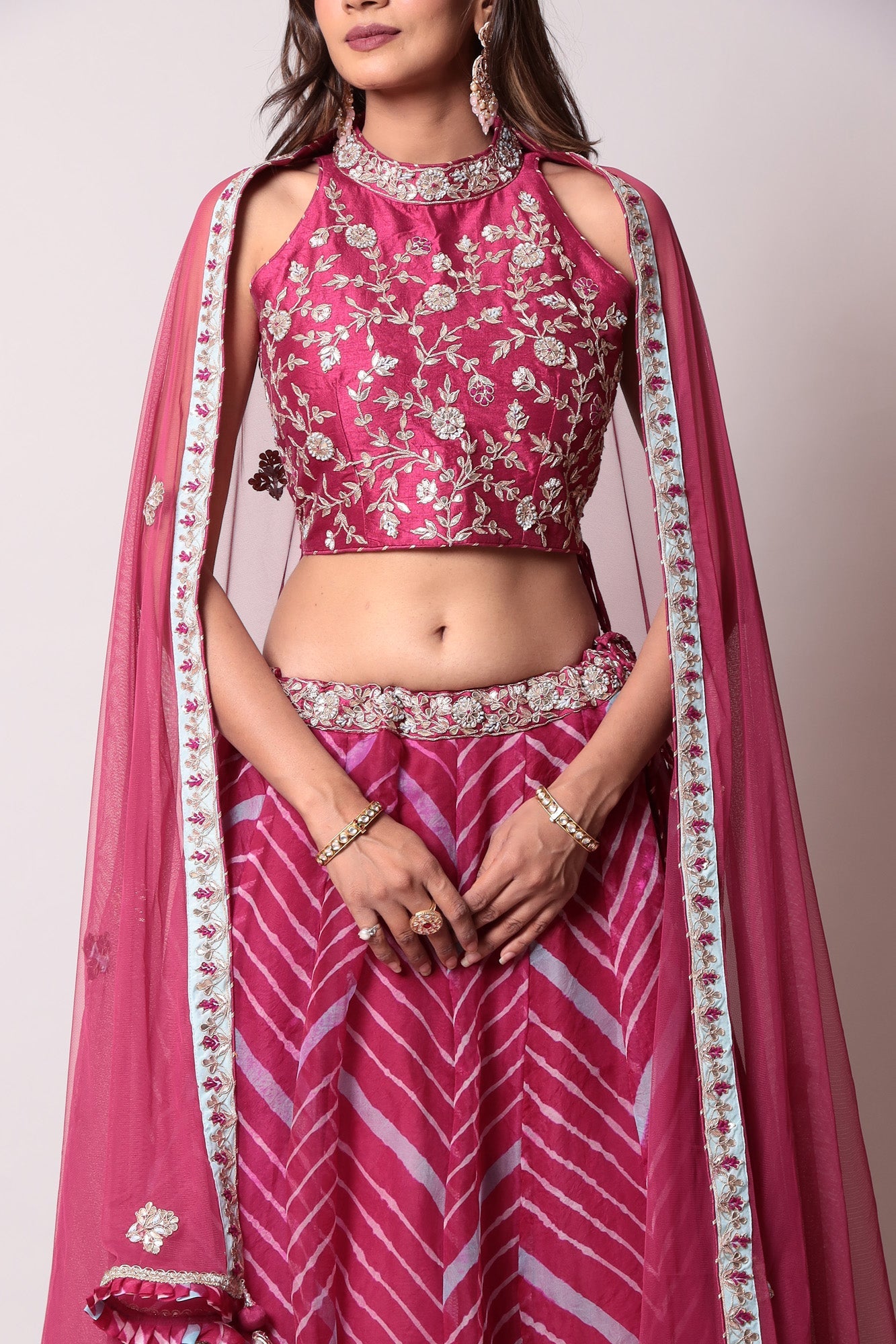 Leheriya Organza Lehenga with Gota Patti work.