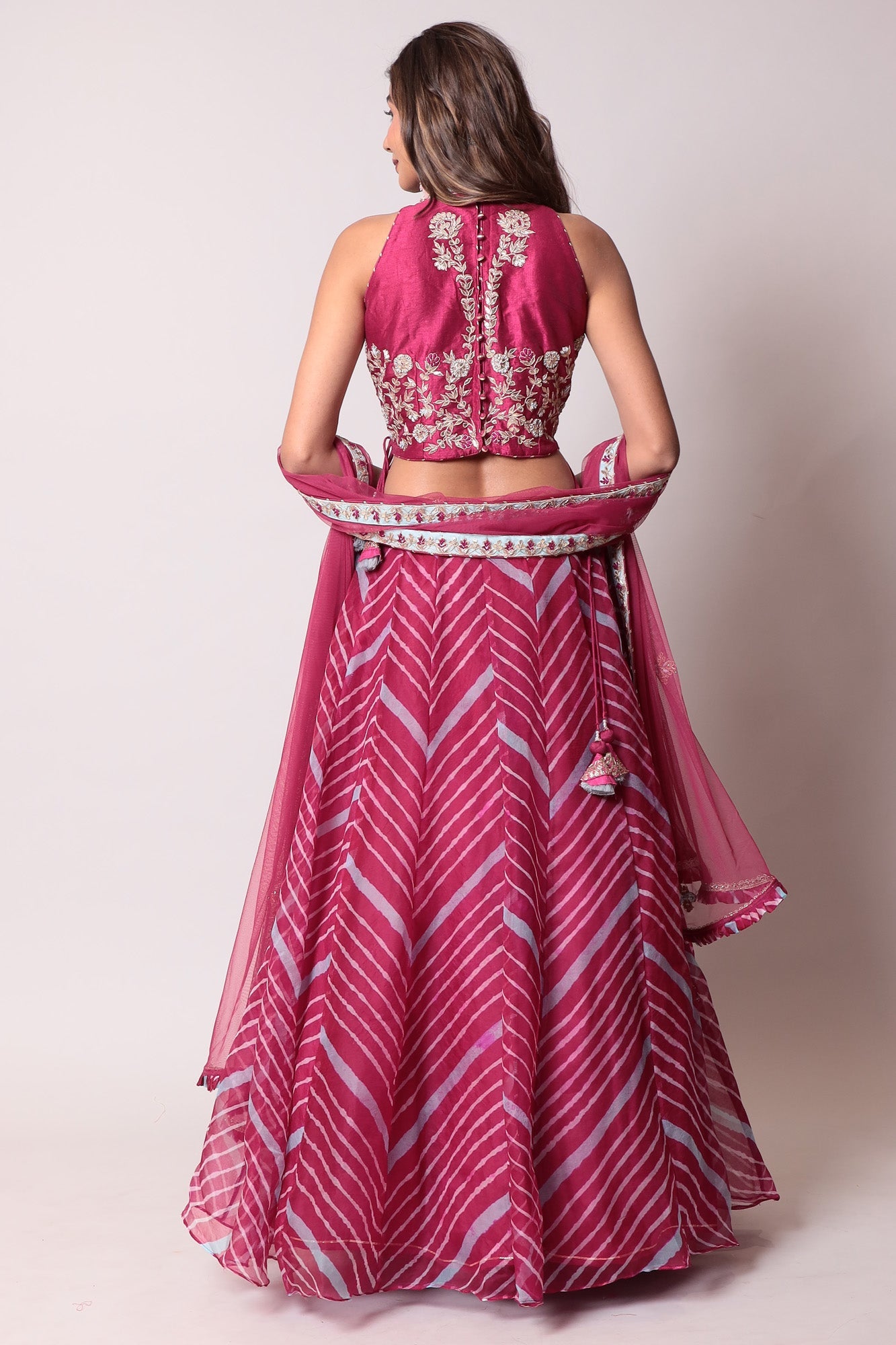 Leheriya Organza Lehenga with Gota Patti work.