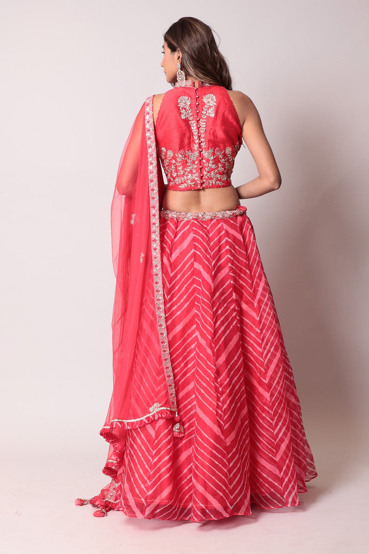 Leheriya Organza Lehenga with Gota Patti work.
