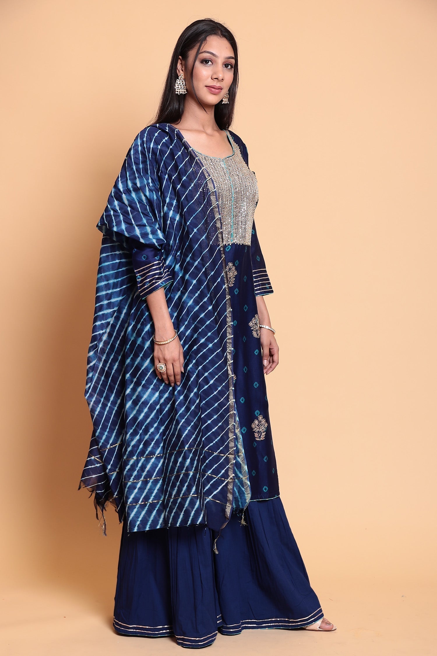 Bandhej Chanderi silk Suit Stitched with Gota Patti work.