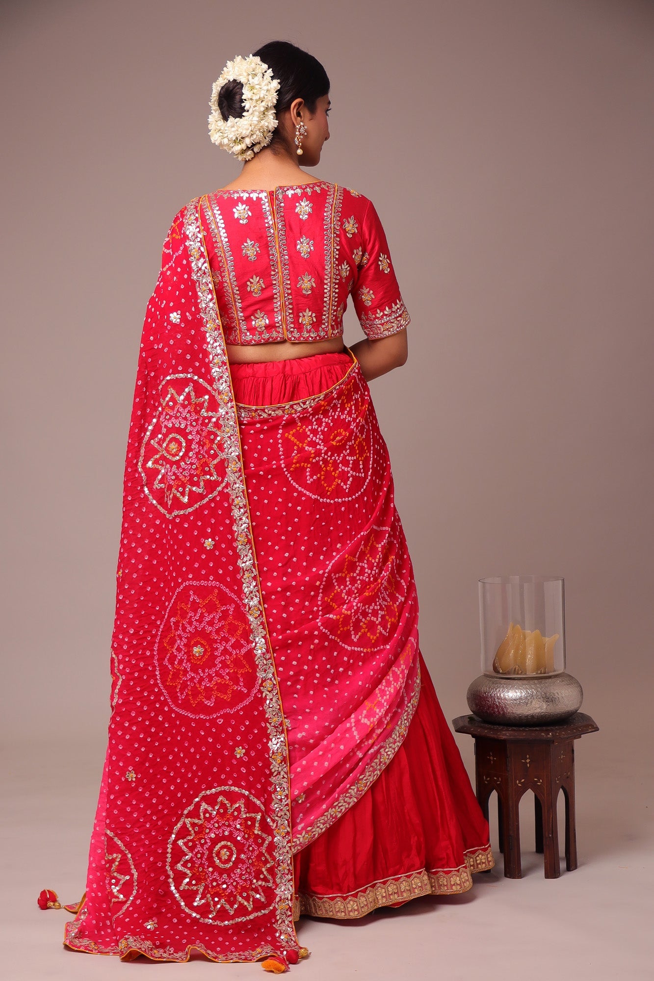 Exquisite Bandhej Silk Lehenga with Intricate Gota Patti Embellishments.