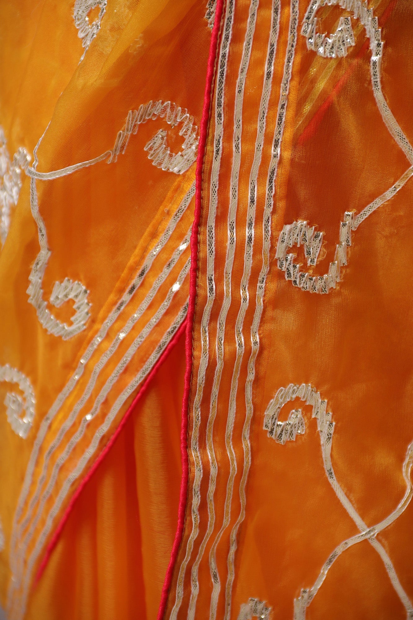 Exquisite Organza Saree with Intricate Gota Embellishments.