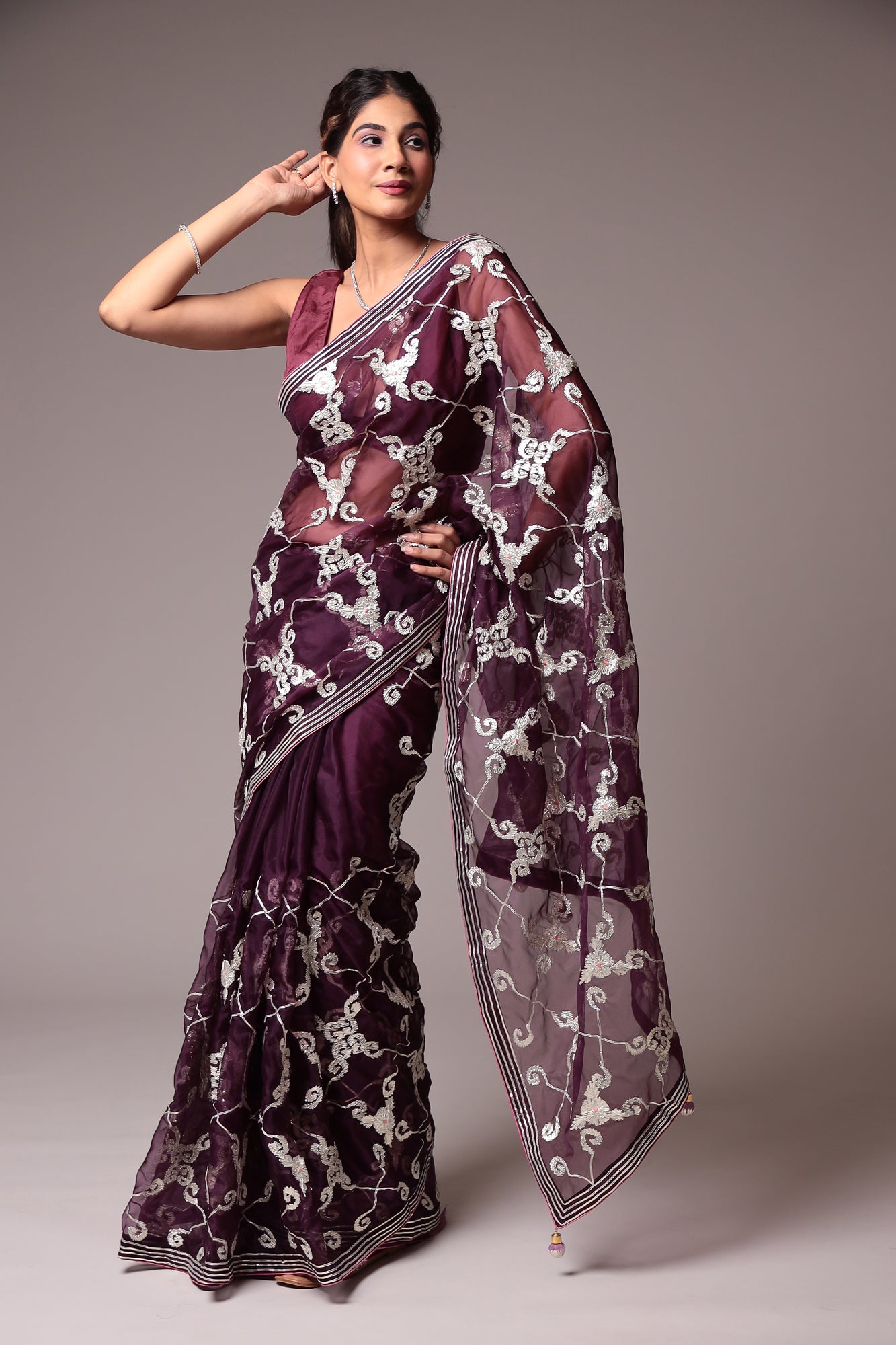 Exquisite Organza Saree with Intricate Gota Embellishments.