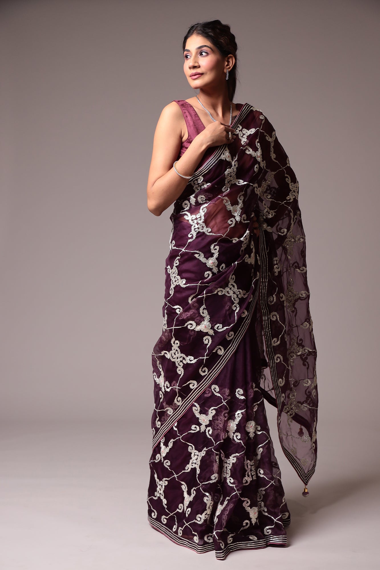 Exquisite Organza Saree with Intricate Gota Embellishments.
