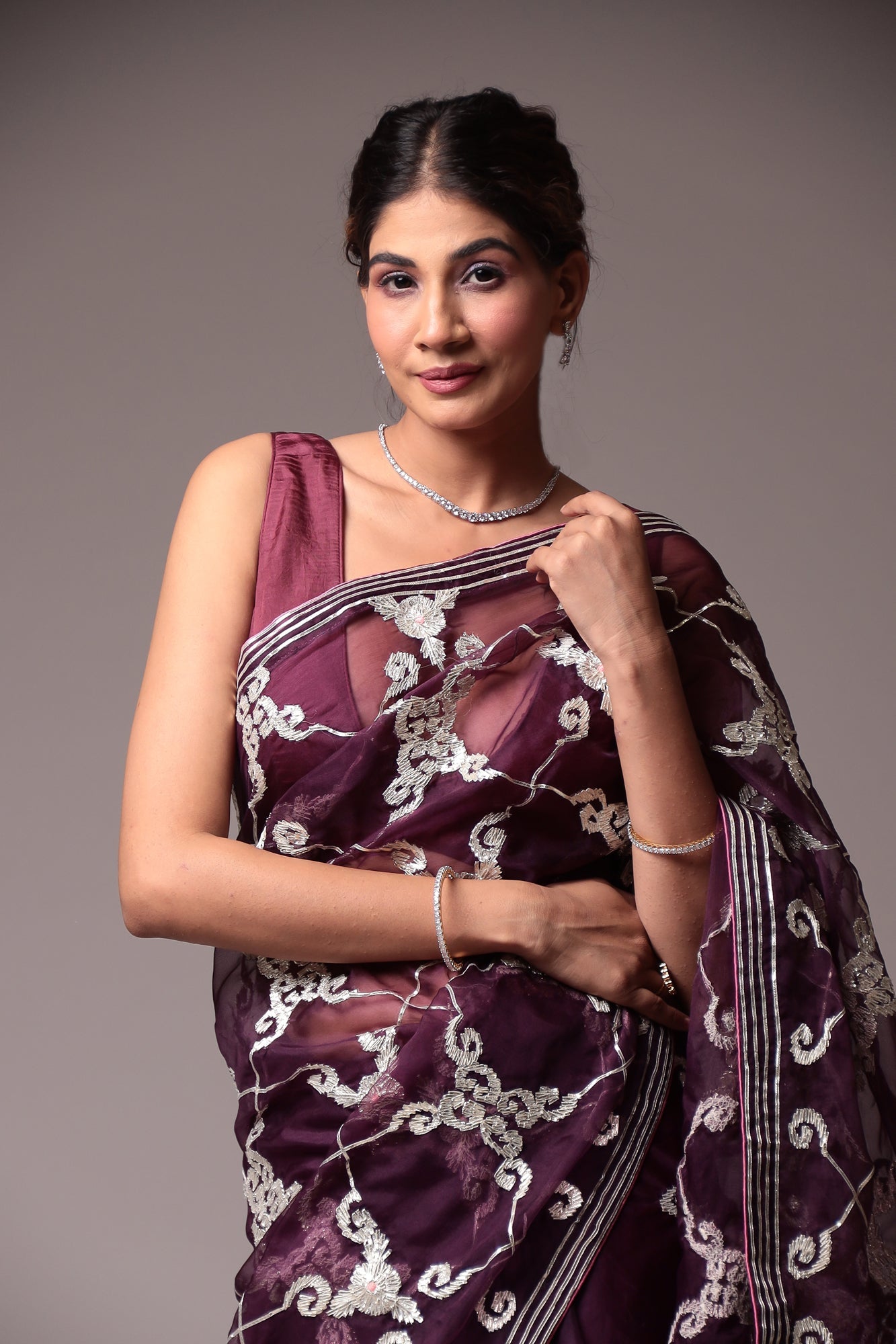 Exquisite Organza Saree with Intricate Gota Embellishments.