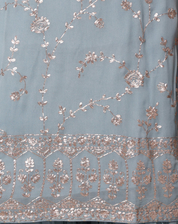 Georgette Straight Cut Sharara Suit with Pittan work.