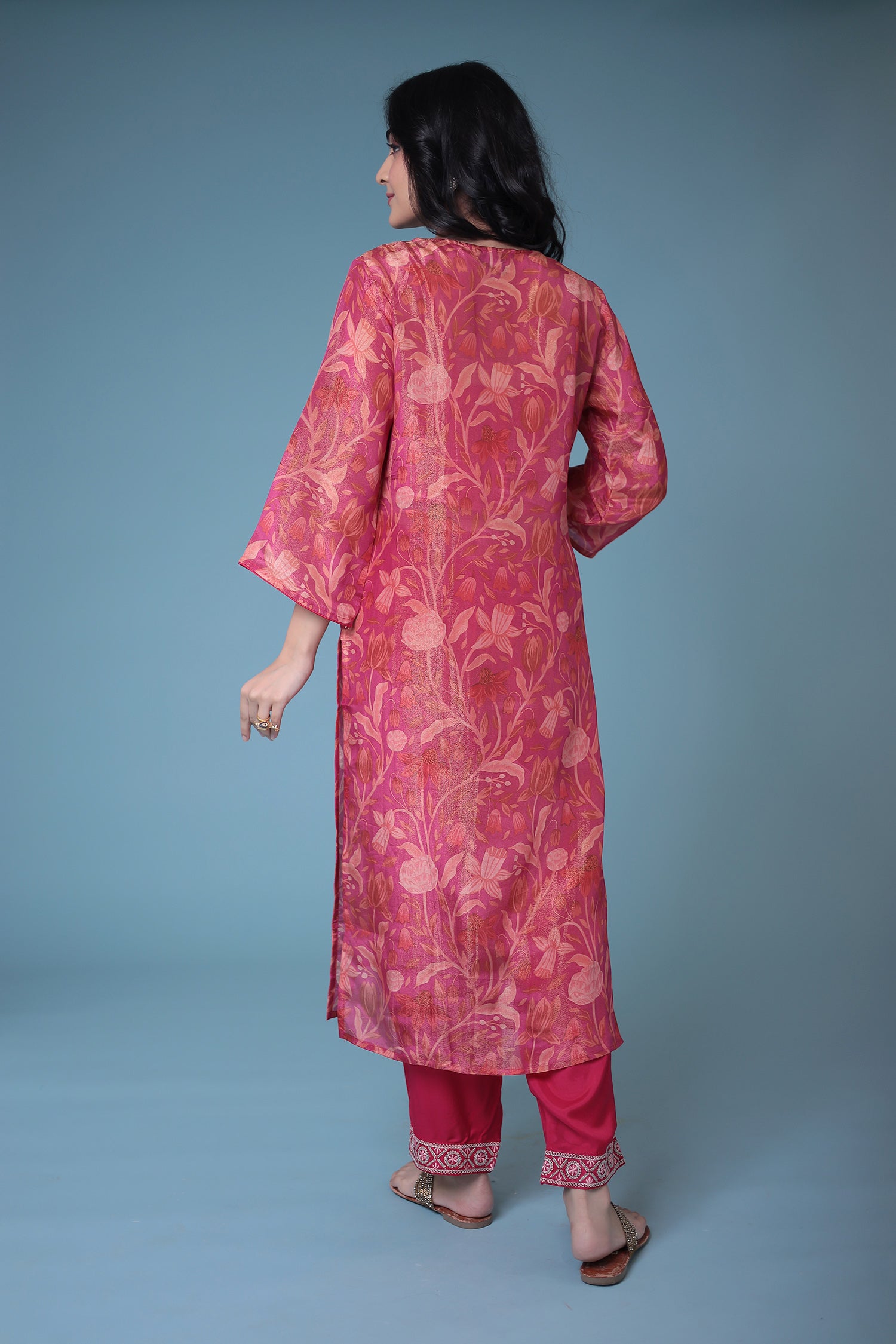 Printed Silk Kurta Set Stitched with Embroidered work.