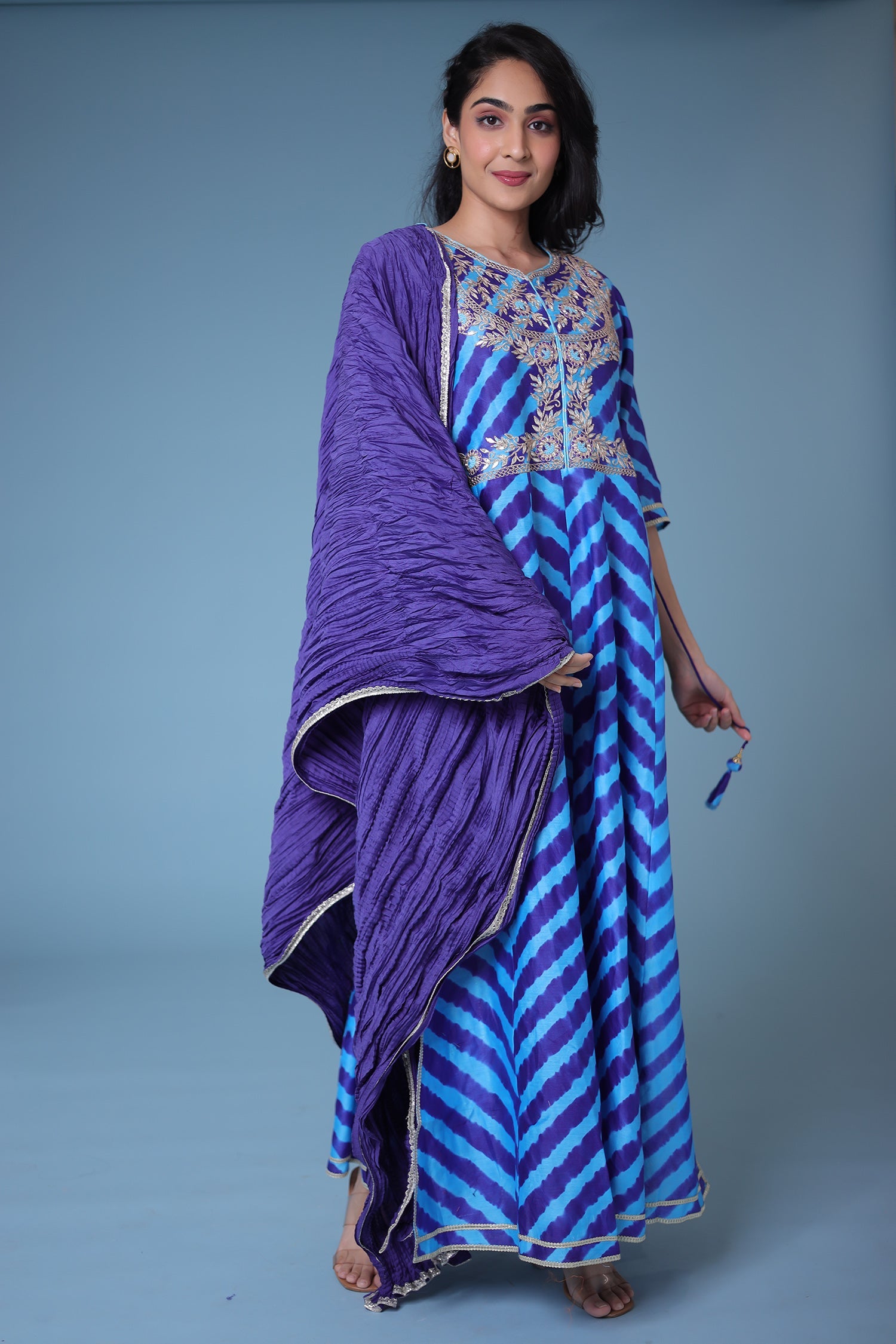 Leheriya Anarkali Chanderi Suit with Gota Patti work.