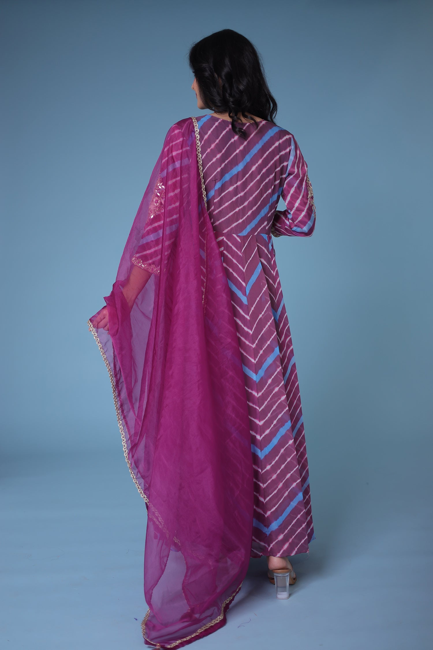 Leheriya Anarkali Chanderi Suit with Gota Patti work.