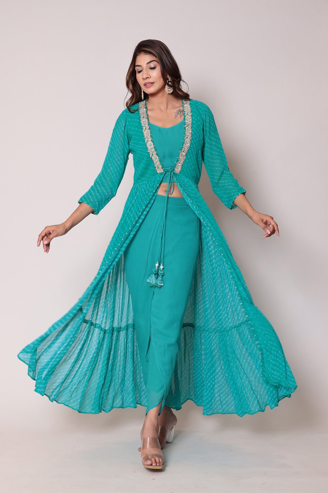 Mothra Georgette Indo Western Stitched with Gota Patti work.