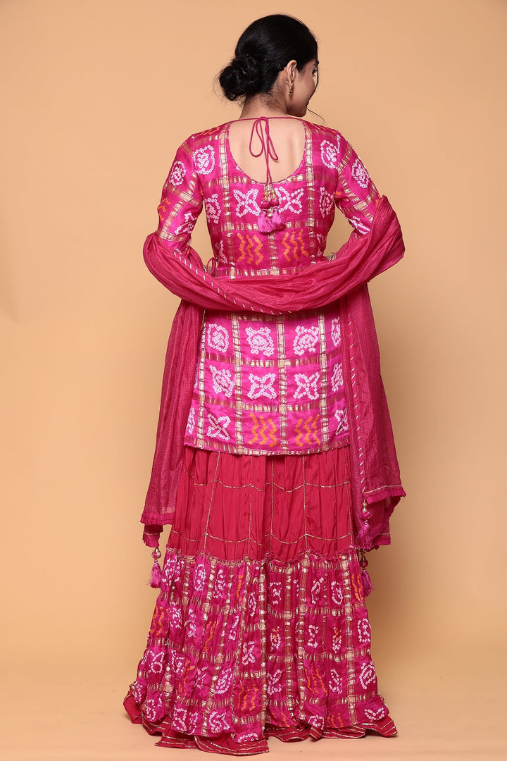 Silk Suit with Gota Patti, Ghat chola work.