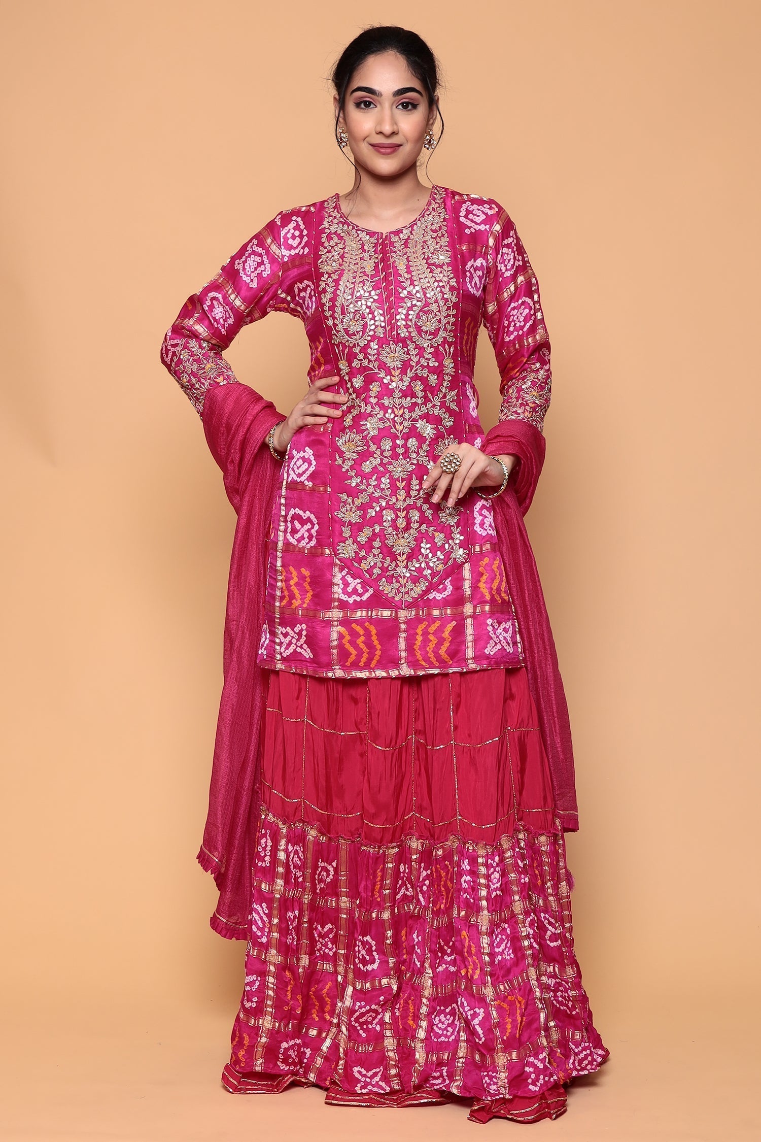 Silk Suit with Gota Patti, Ghat chola work.