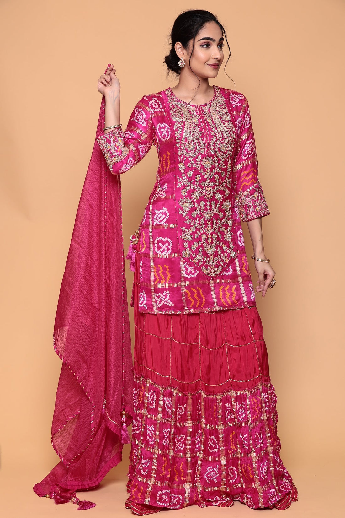 Silk Suit with Gota Patti, Ghat chola work.