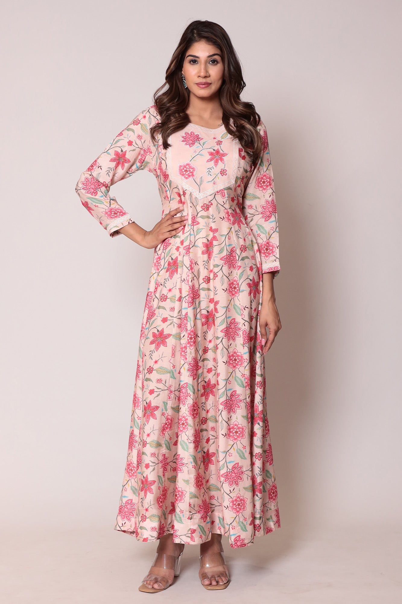 Floral Print Casual  Muslin Anarkali Kurta