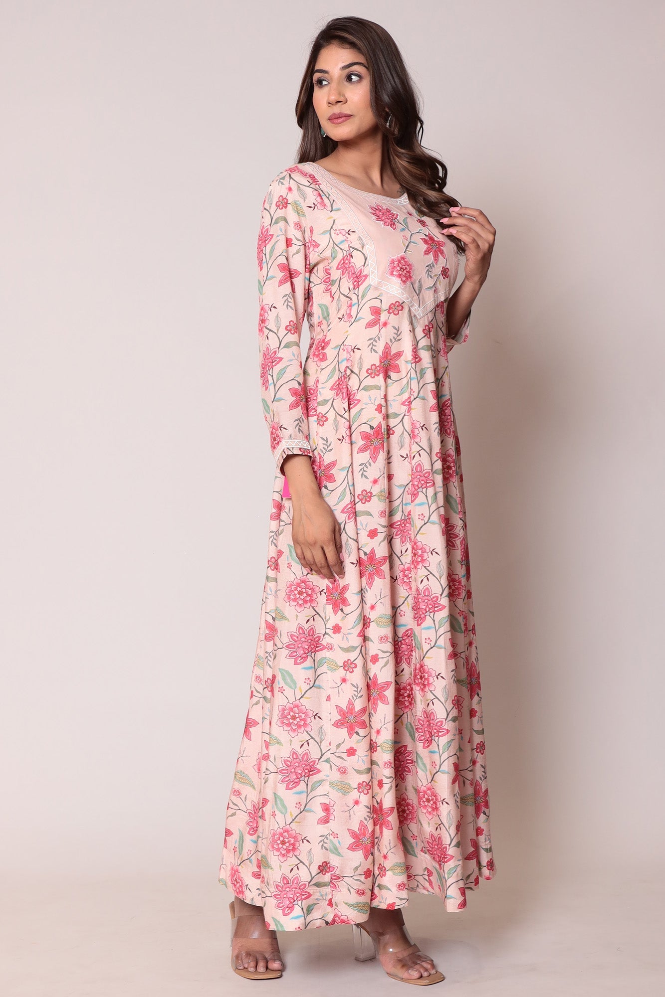 Floral Print Casual  Muslin Anarkali Kurta