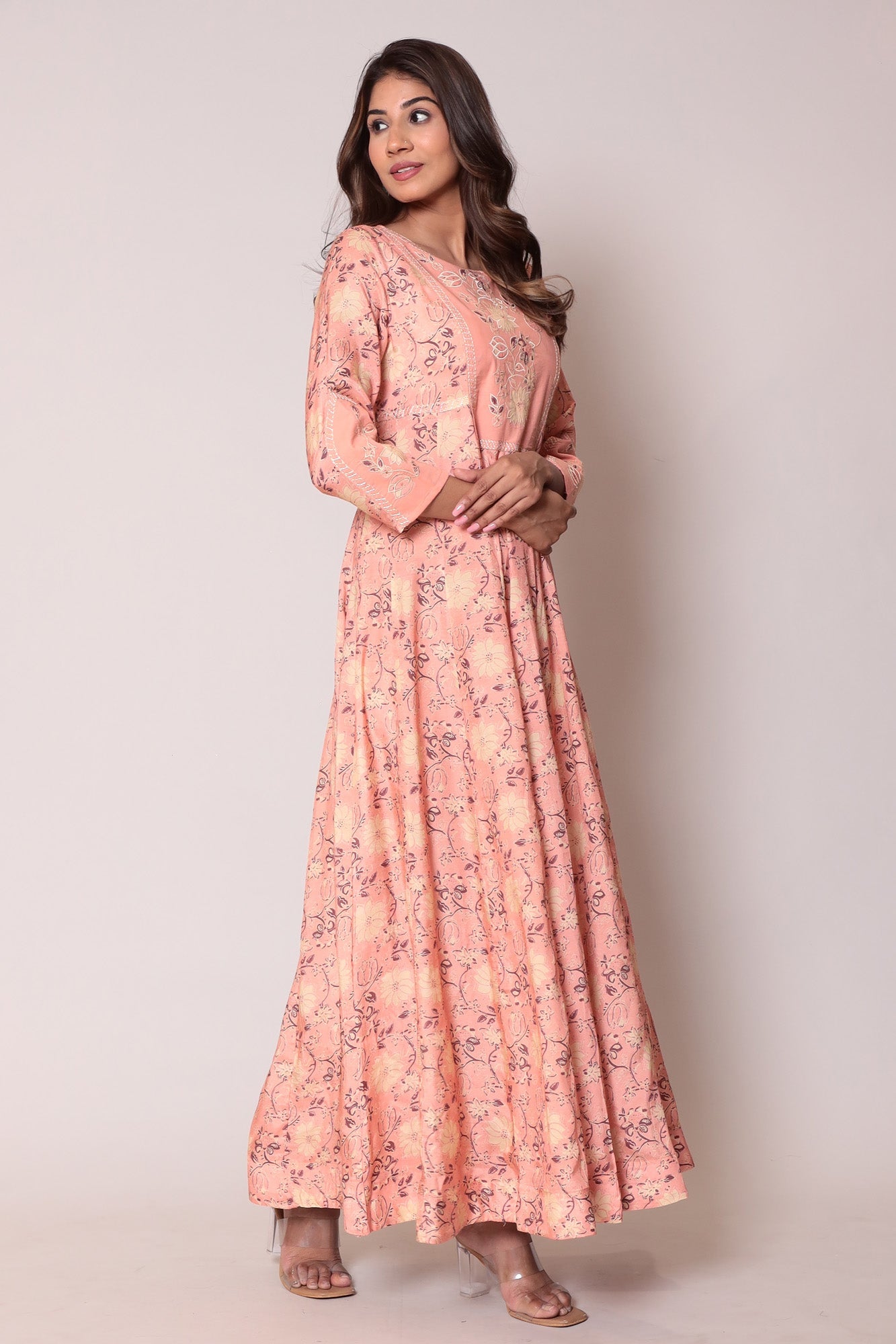 Floral Print Casual Muslin Anarkali Kurta