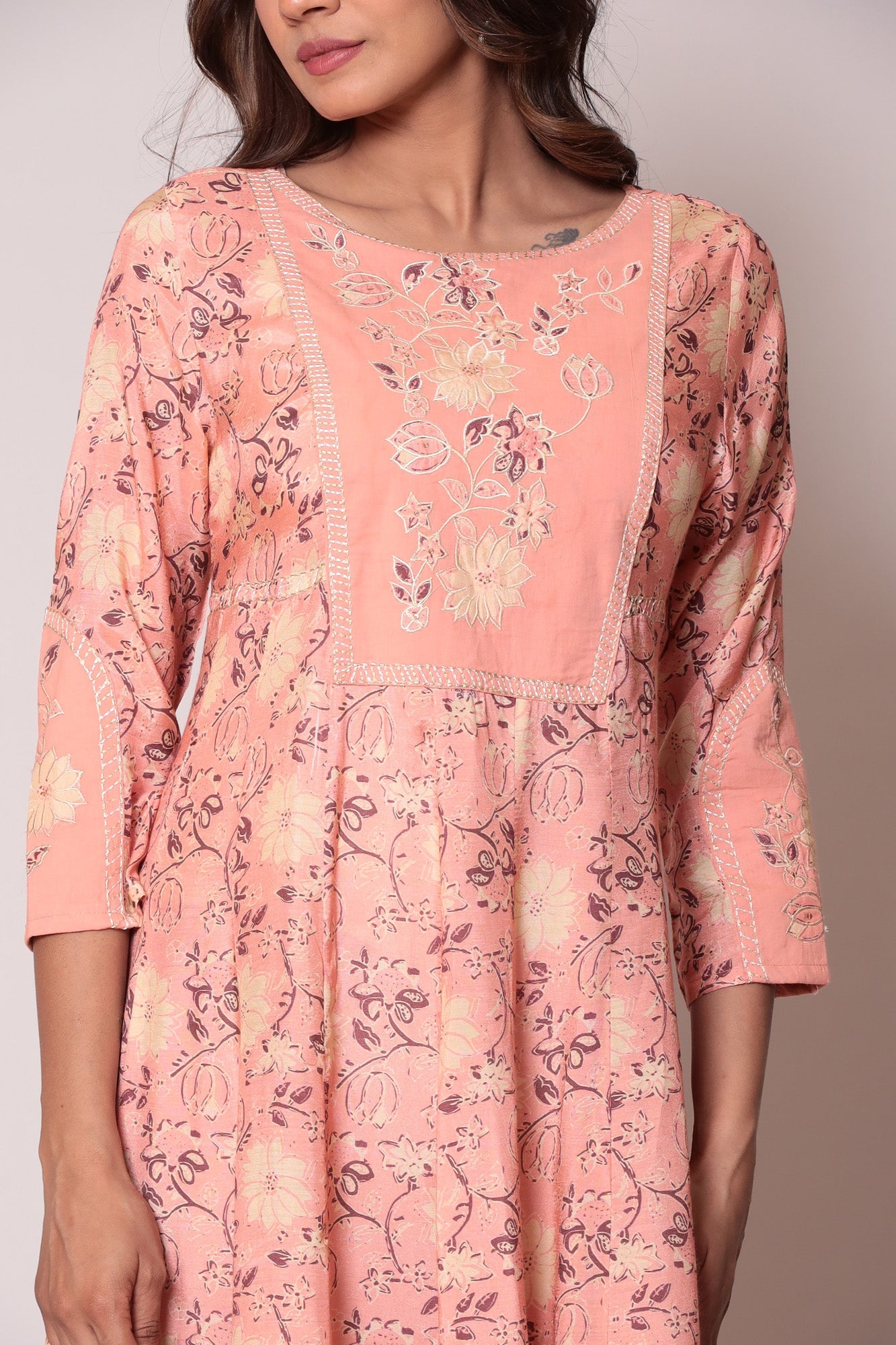 Floral Print Casual Muslin Anarkali Kurta